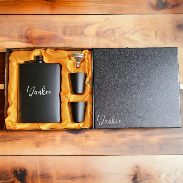 Laser Engraved Hip Flask Gift Set - jflinz
