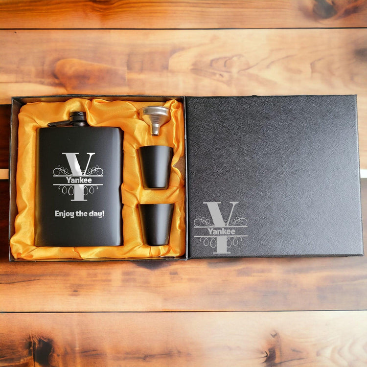 Laser Engraved Hip Flask Gift Set - jflinz