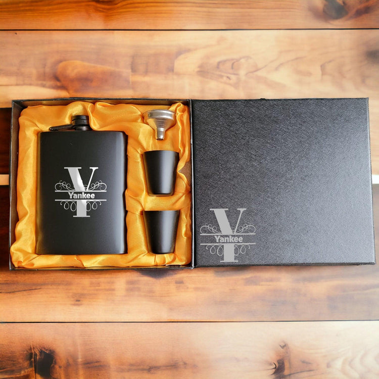 Laser Engraved Hip Flask Gift Set - jflinz